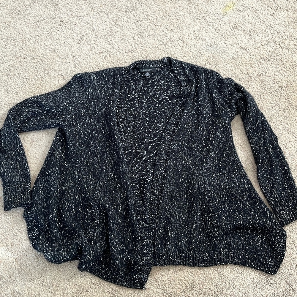 Karen Kane long sleeve draped sweater cardigan black white